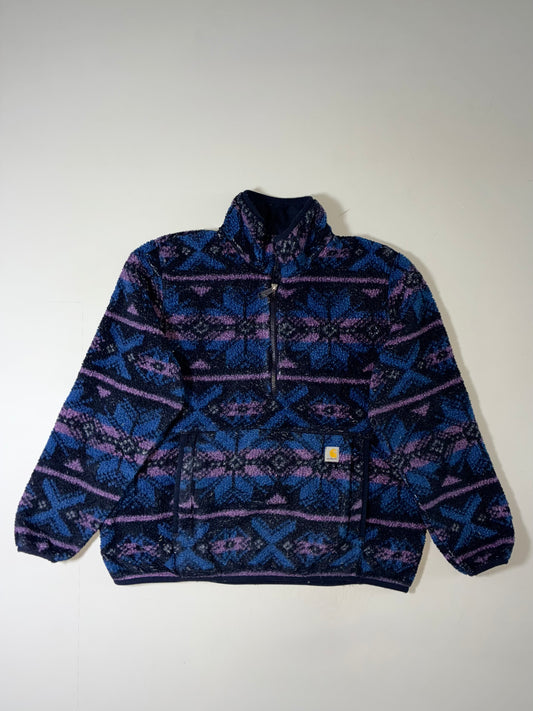 Carhartt Aztec Print Sherpa Fleece Half-Zip Pullover – Navy Purple (XL)