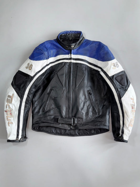 Tcul #36 Tricolor Stripe Padded Racing Leather Jacket (S)