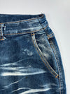 Win-Top Y2K Skull Flame Embroidered Tribal Stitch Cargo Pocket Heavy Whisker Wash Baggy Denim Jeans (W:36 |L:39)