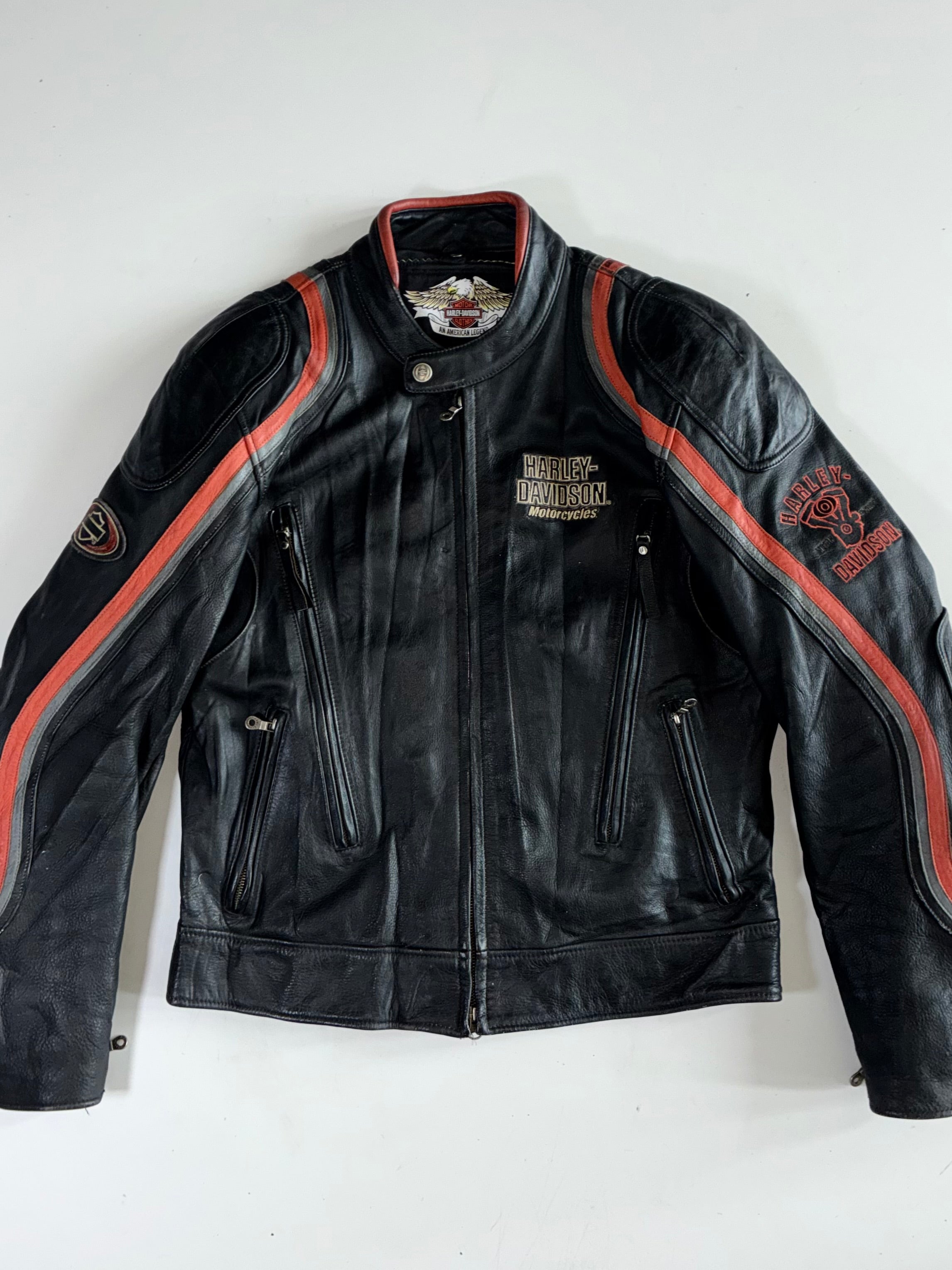 赤*丸様 HARLEY-DAVIDSON レザージャケット ブラック Harley-Davidson American Legend Black Leather Racing Jacket Padded