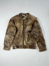 Vintage Arroy Distressed Leather Aviator Bomber Jacket – Tan Brown – Aviation Print Lining (XL)
