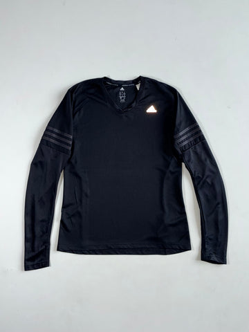 Adidas Running Black Climalite Long Sleeve V-Neck Tee with Reflective Logo (S)