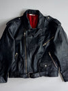 Vintage | Black Leather Belted Biker Jacket, Red Lining (S)