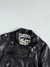 GGPX New York Black Studded Belted Leather Biker Jacket with Leopard Lining,Women’s (XS)