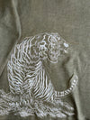 Vintage Big Train Back Print Tiger  Crewneck Sweatshirt | Olive (L)