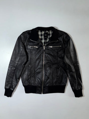 Vintage Poco Loco Black Leather Bomber Jacket (M)