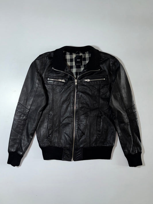 Vintage Poco Loco Black Leather Bomber Jacket (M)