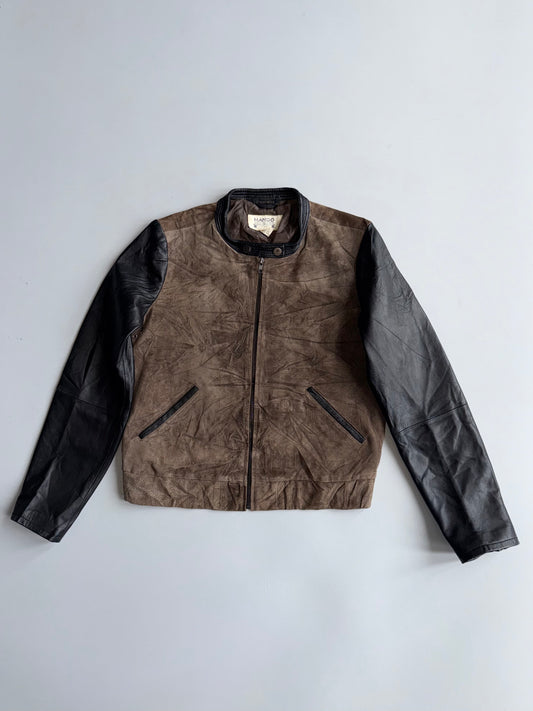 Mango Brown Suede & Black Leather Colorblock Jacket (S)