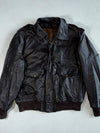 Vintage Brown Leather Flight Bomber Jacket – Embossed U.S. Force Eagle, Brass Snap Buttons (XL)