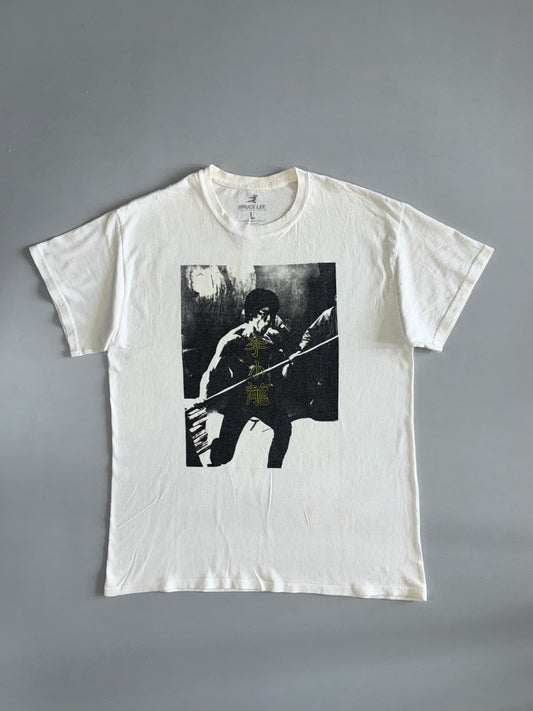 Bruce Lee White Graphic Tee B&W Nunchaku Photo Print (L)