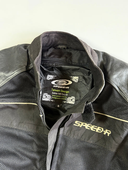 Speed-R Racing Motorcycle Jacket Real Leather Sleeves & Shoulders | Mesh Body | Armour Padded (M)