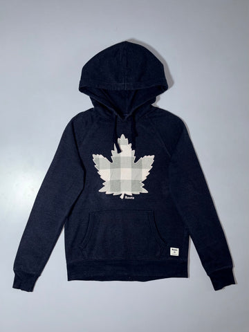 Roots Buffalo Plaid Maple Leaf Hoodie – Navy, (S)