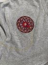 Nippon Blue Grey Long Sleeve Tee – Baroque Print with Embroidered Rose (L)