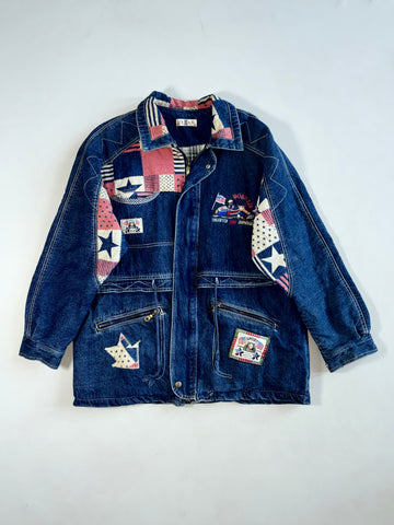 Vintage Jeno Dark Wash Patchwork Americana Denim Jacket (L)