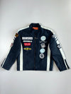 “V.H.P.G Polo Racing Jacket – Multi Patch  | Embroidered Logos | Statement Back Graphic | Rare Vintage Streetwear” (L)