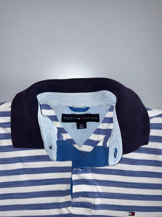 Tommy Hilfiger Nautical Stripe Polo Shirt Blue & White (L)
