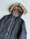 Legender's Black Fishtail Parka – Faux Fur Hood & Orange Quilted Lining (XL)