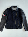 Black Leather Sleeve Asymmetric Biker Jacket – Quilted Shoulders, Skull Patch  Leather Sleeves Women’s (S)