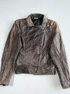 Vintage Street One Grey Leather Asymmetric Zip Biker Jacket (S)
