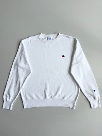 Champion White Embroidered Logo Crewneck Sweatshirt – (XL)