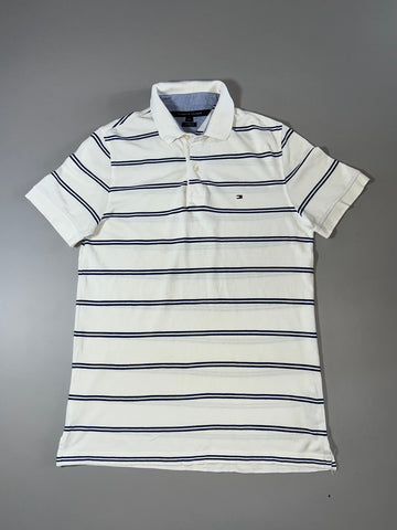 Tommy Hilfiger White & Navy Striped Polo (L)