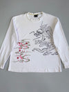 Vintage Japanese Dragon & Sakura Graphic Printed Full Sleeve T-Shirt (XL)