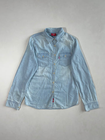 Dickies Light Wash Chambray Denim Shirt – Double Flap Pockets (S)
