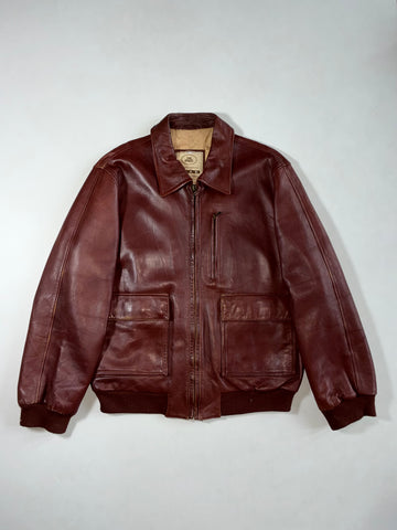 The Bridge Leather Flight Bomber Jacket – Cognac Brown (XL)