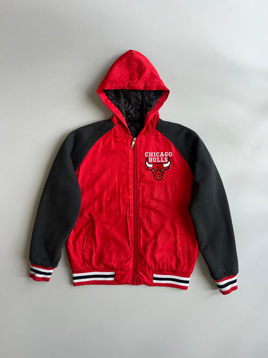 Vintage Chicago Bulls NBA Hooded Bomber Jacket — Red/Black (M)