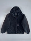 Carhartt Active Jacket DJO140-M | Black Washed Duck Canvas Quilted Lined Rare Hooded Work Coat (2XL)