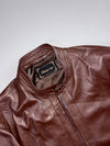 Shine Fur Brown Leather Zip-Up Jacket Classic Stand-Collar Leather Jacket (L)