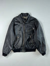 Vintage Sacha Black Leather Bomber Jacket with Gingham Quilted Lining (2XL/3XL)