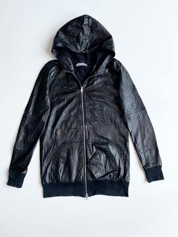 Meatpacking D. Black Leather Hooded Zip Jacket(S)