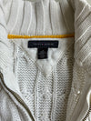 Tommy Hilfiger White Cable Knit Full-Zip Sweater with THNY Patch (XS)