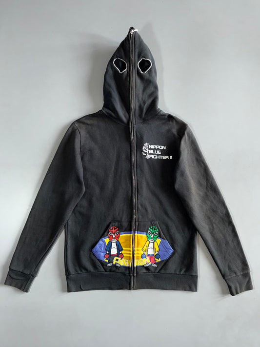 Nippon Blue Fighter Luchador Graphic Zip Hoodie (S/M)