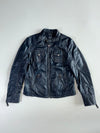 Vintage Gipsy Navy Blue Leather Racer Jacket – Contrast Stitch Women’s (S)