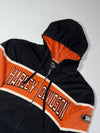 Vintage Harley-Davidson Black Orange Striped Zip-Up Hoodie (M)