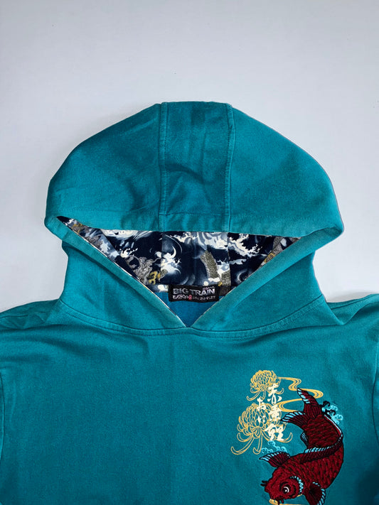 Big Train Osaka Koi Fish Embroidered Teal Hoodie (L)