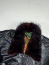 U.S. Polo Assn. Black Leather Cropped Bomber with Burgundy Fur Collar & Paisley Lining Women’s(S)