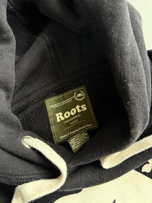 Roots Canada Black Beaver Logo Hoodie (L)