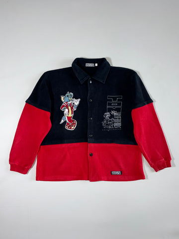 Vintage 1998 Cartoon Network Tom & Friends Embroidered Button-Up Knit Shirt – Black & Red (S/M)