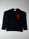 AMI Paris Black Wool Sweater with Red Heart Logo (L)
