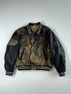 Vintage 90s Redskins “Teddy” Distressed Two-Tone Leather Varsity Bomber Jacket (XL)