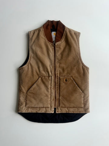 Carhartt Sherpa-Lined Duck Canvas Vest — Brown, (S/M)