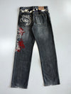 Dragon Embroidered Grey Wash Denim Pant (W:28|L:42)