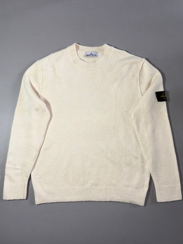 Stone Island Cream White Wool Crewneck Sweater – Compass Badge (M)