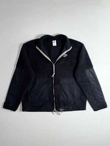 Nike Sportswear Sherpa Utility Full-Zip Jacket  Black with Woven Cargo Pockets (XL)