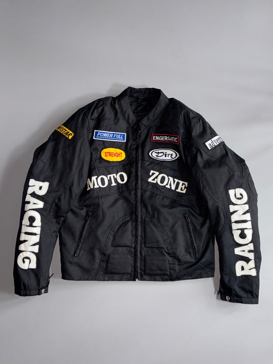 Ventiuno | Black Racing Patch Moto Jacket (Paded) (M)