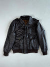 Vintage Brown Leather Flight Bomber Jacket – Embossed U.S. Force Eagle, Brass Snap Buttons (XL)