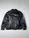 Black Leather-Look Zip-Up Jacket with Flap Pockets (XL)